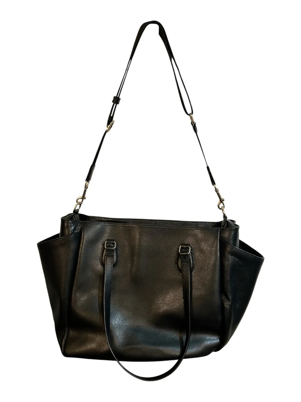 Coach Black Crossgrain Leather Diaper Bag Tote Shoulder Bag Work Travel Bag